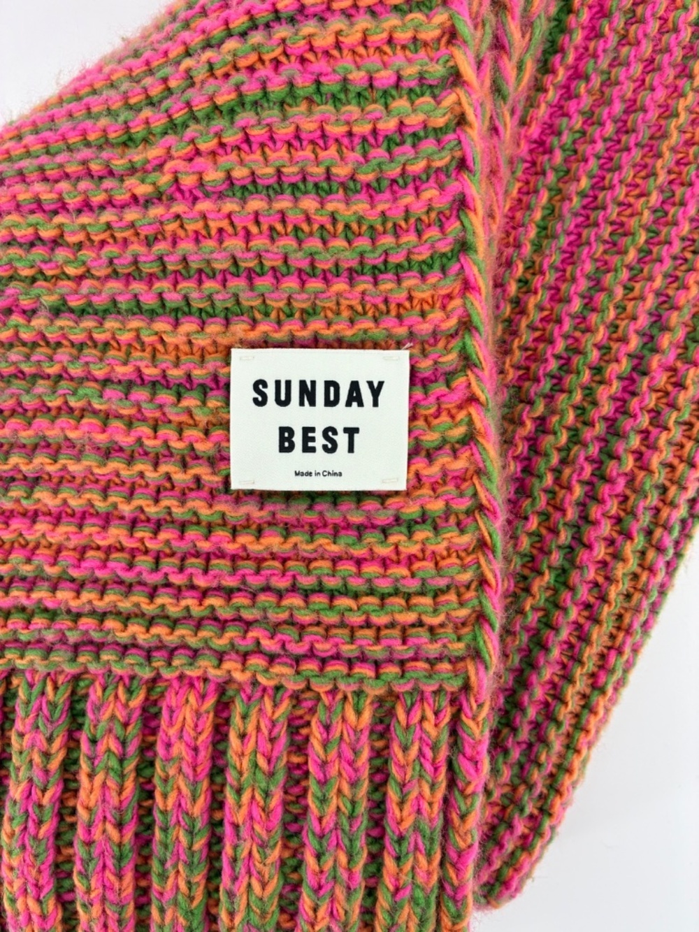 Sunday Best Pink, Green, and Yellow Knit Scarf - Picture 2 of 7